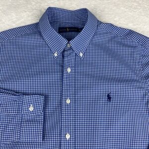 Ralph Lauren Shirt Mens XL Blue/White Checks 100% Cotton Long Sleeves